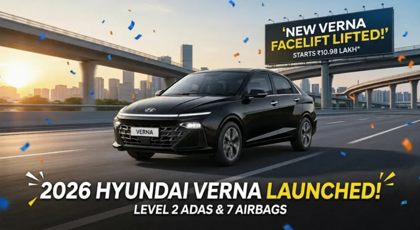 2026 Hyundai Verna Launched! Starts at ₹10.98 Lakh with Level 2 ADAS & 7 Airbags.